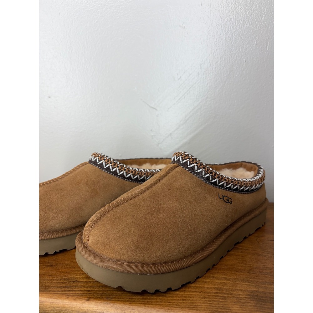 UGG Tasman Suede Slippers Chestnut Brown Embroidered 5955 Mens 5 Womens 7